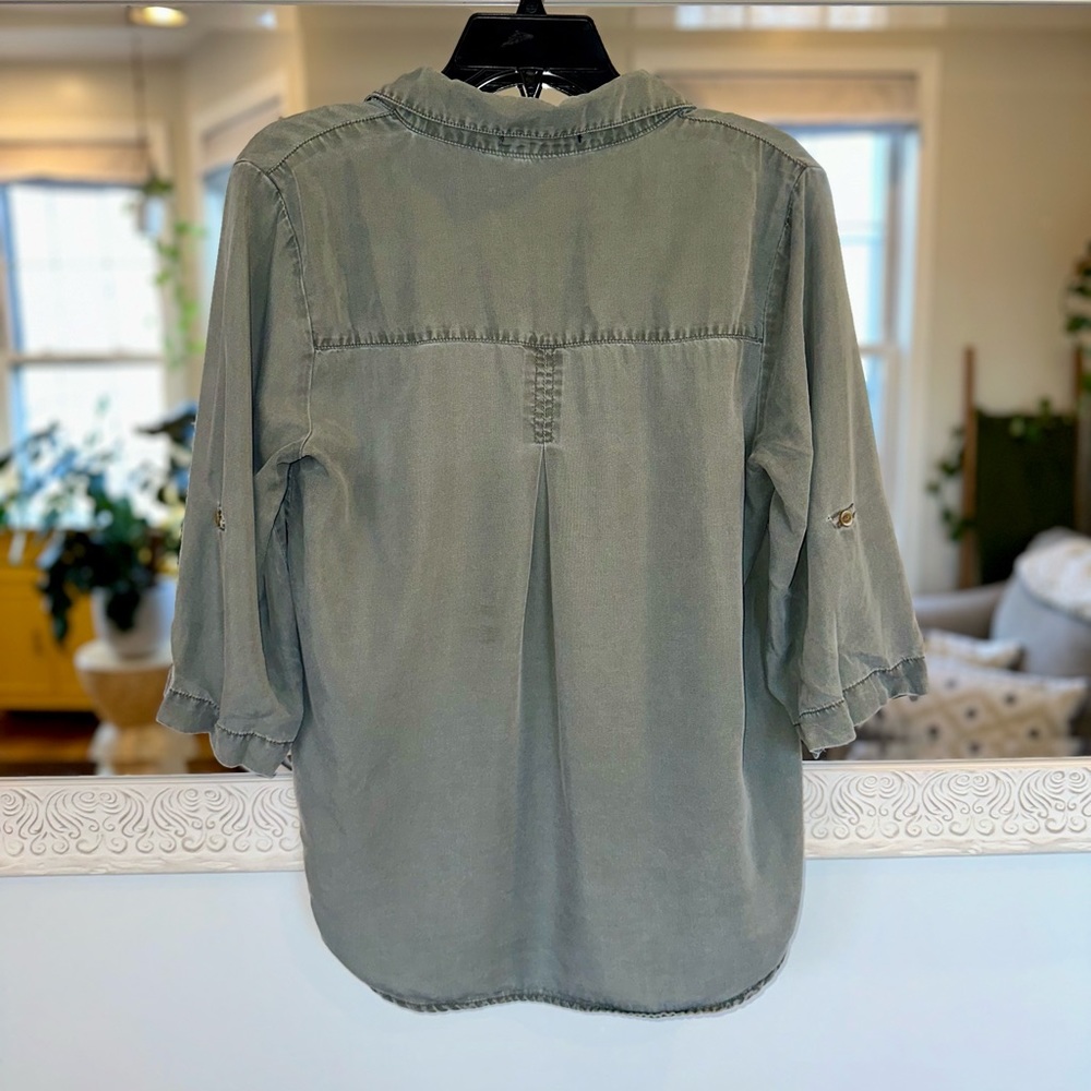 Velvet Heart Green Collared Top Three Quarter Length Sleeves - M - Picture 4 of 8